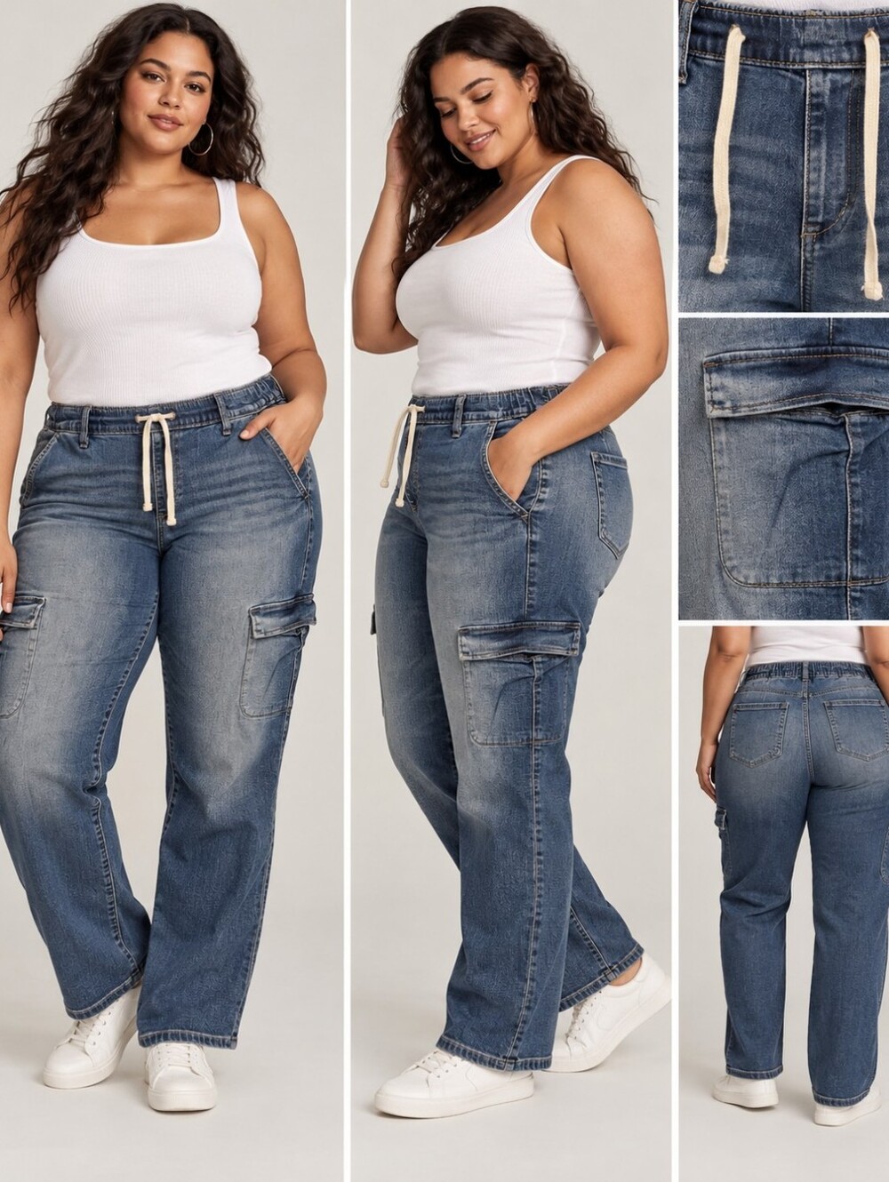 Torrid Weekend Boyfriend Cargo Jeans Size 1R Blue Stretch Drawstring